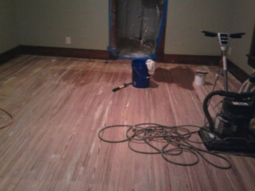 Here's the dining room after sanding.
