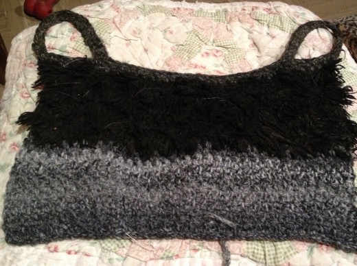 Here is Bailey's original sweater. The gray part was added on later for more warmth. His leg straps were only two rounds.