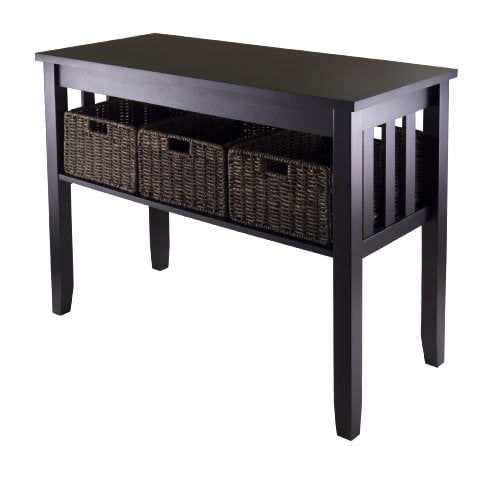 Black Sofa Table with Basket Drawers