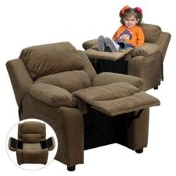 Image credit: Amazon.com. Kids' upholstered rocking recliner shown here is available below.