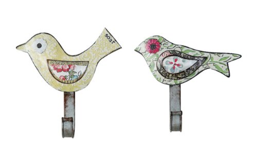 Set of Two Tin Bird Cottage Wall Hooks