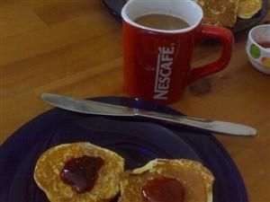 Pikelets with jam and coffee