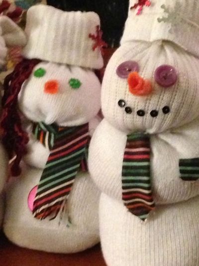 Look to me like these two sock snowmen (actually, one is a snow woman) are on a date