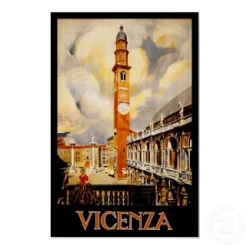 A vintage travel poster for Vicenza, believed public domain.