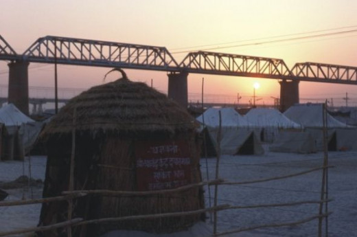 Sunset over the mela grounds.