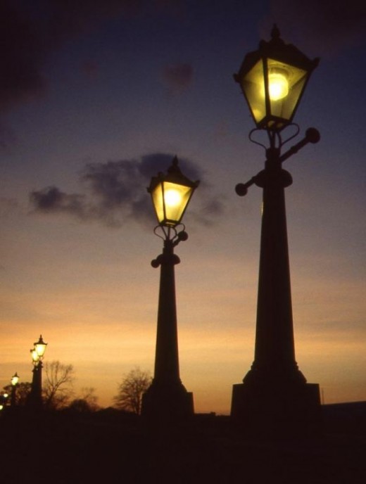 I took this photo of street lights in England during a 1988 trip.