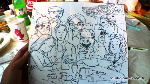 My husband Arnold's impromptu sketch of everyone at our table.