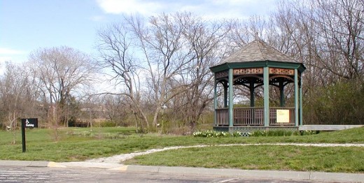 This lovely gazebo is handicapped accessible.  There's also a lily pond at the left.