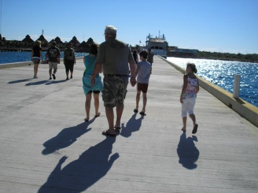 Walking along one of the pier in Cozumel