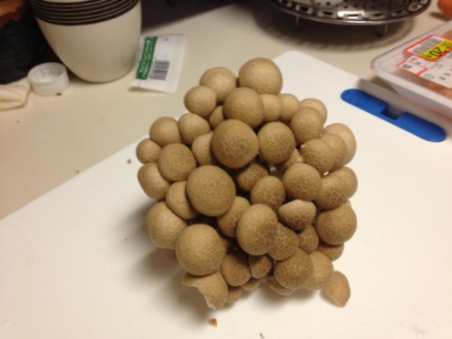 Adding in the shimeji mushrooms.