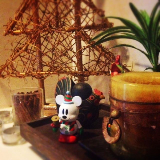 As soon as you enter my apartment, a Christmas Mickey doll greets you.
