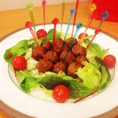 Sweet and sour meatballs appetizer.