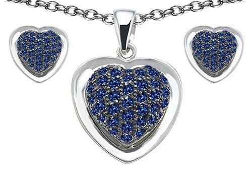 Original Star K(tm) Created Sapphire Heart Shape Love Pendant Box Set with matching earrings in 925 Sterling Silver
