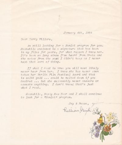 Lilian Gish Letter That Came With Autograph She Sent to Me