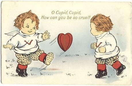 1920's Valentine Card of Two Cupids Playing with Your Heart!