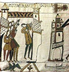 Tapestry of Bayeux (Normandy) with Halley's comet. Image in Public Domain and PD-23, published before 1923 and public domain in the US.