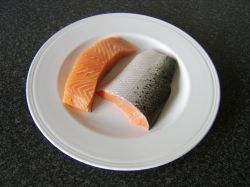 Fresh salmon loin and tail fillet