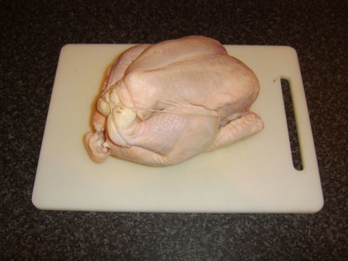 Chicken is trussed for packaging purposes only