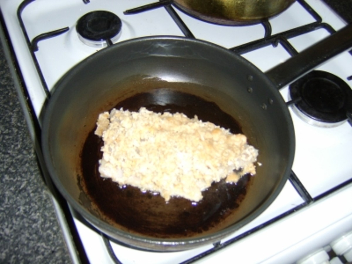 Shallow frying the coley fillet