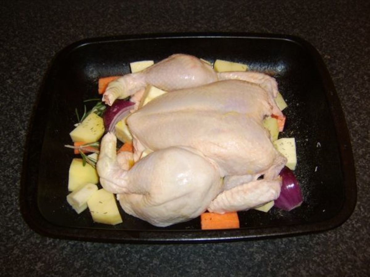Chicken and vegetables ready for the oven