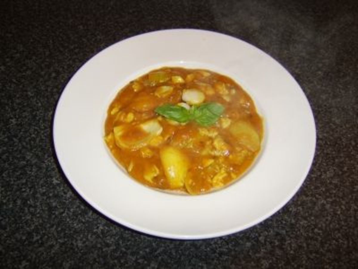 Delicious and succulent coley fillet in a rich curry sauce