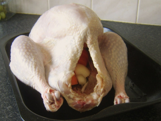 Turkey is sat on roasting tray
