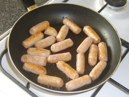 Mini sausages are gently fried in a little oil