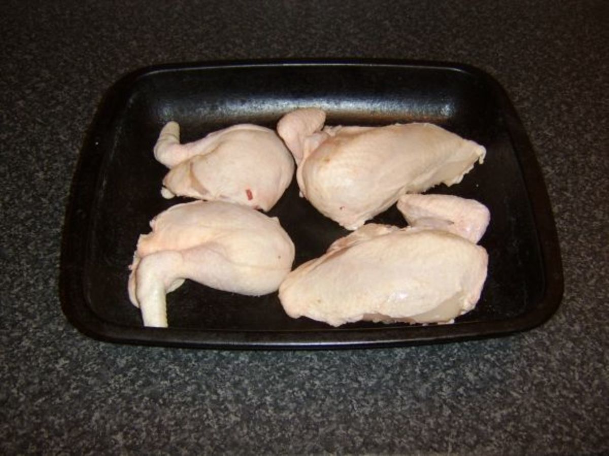 Chicken quarters ready for roasting