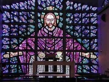 Buckfast Abbey - 8ft wide stained glass window, designed by monks