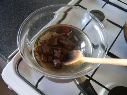 Melting chocolate in a makeshift bain marie