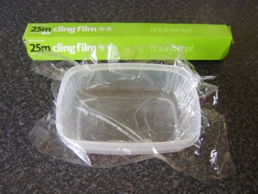 Small plastic dish lined with clingfilm