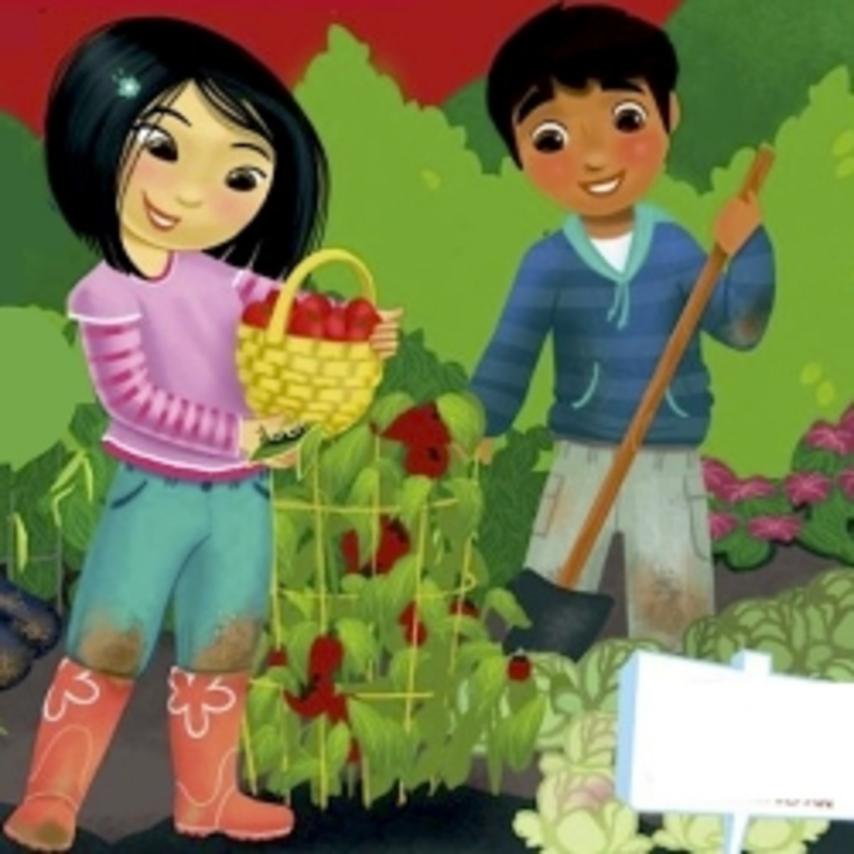 Detail of cover art from "Grow a Garden," a Gardening Book for Chlldren. The book is Available at 