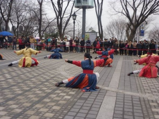 A traditional Martial Arts display at Seoul Namsan Tower Hill.