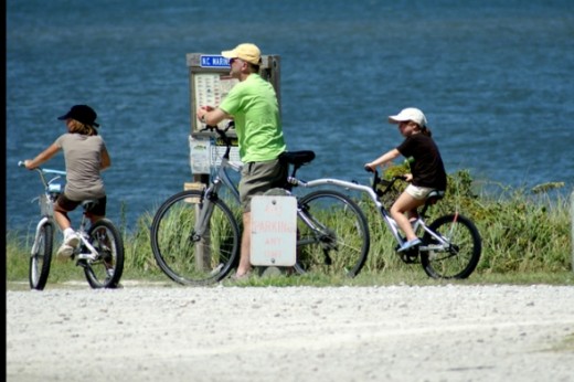 Bicycles are everywhere. Here a family is enjoying the island by bicyle.