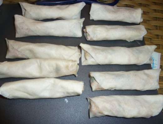 Spring rolls waiting for frying...  We wrap them ourselves.  They aren't hard really...