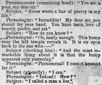 Phrenologist Humour published in a Victorian newspaper.