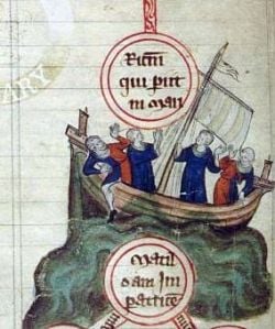 The Sinking of the White Ship in the English Channel near the Normandy coast off Barfleur, on November 25, 1120. Dated 1320