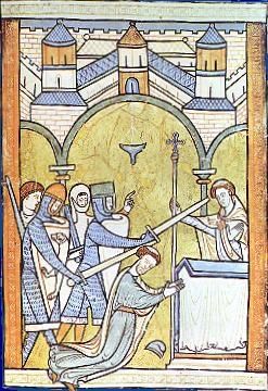  Earliest known portrayal of Thomas Becket's murder in Canterbury Cathedral 1200. 