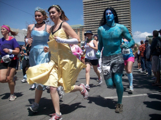 Costumed race participants