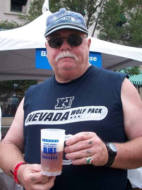 A Nevada Wolf Pack fan with his beer