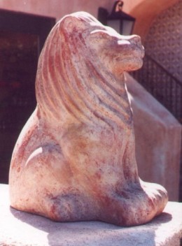 Lion sculpture, made of stone.