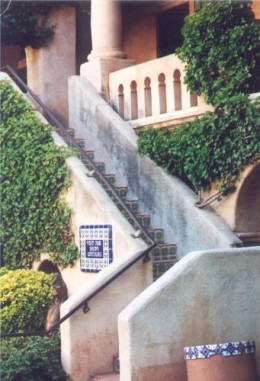 Beautiful set of stairs to shops on the second story.