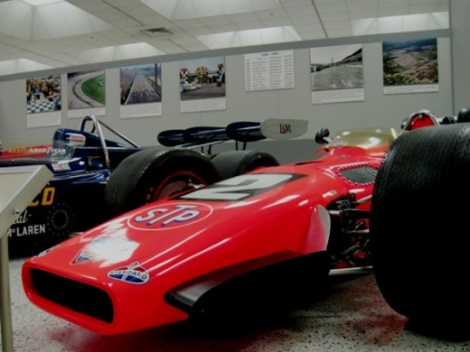 This is Mario Andretti's 1968 winner. It's a Hawk-Ford, which he used after crashing his primary car in practice.