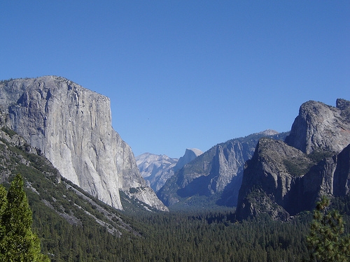 Yosemite National Park is in eastern-central California, and is a glaciated valley in the Sierra Nevada mountain range.