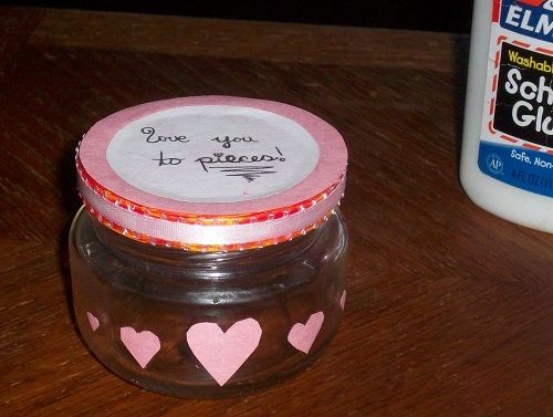 Jar with Hearts Stuck On for Valentines Day
