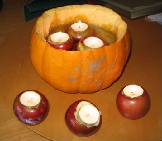 Floating Apple Tea Lights in Hallowed Pumpkin