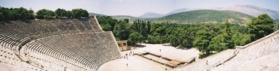 Panoramic view of the Greek theatre at Epidaurus. When You Sit on Top Row, You Can Hear People Talk, Normally,  on the Stage.