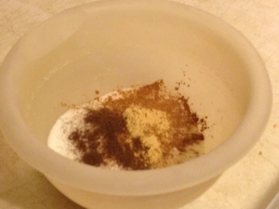 Step Eleven: Meanwhile, Whisk Sugar, Cinnamon, Ginger, and Allspice Together. Set Aside for the Coating.