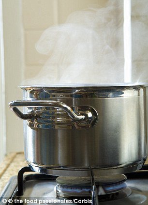 Prepare to boil 1 lb.of salad macaroni by taking out a large pot and filling it more than 1/2 full of water. Add a pinch of salt to the water, then turn on the flame until the water boils.