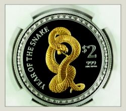 2013 Pitcairns Gilded 1 Oz Silver Lunar Year of the Snake
